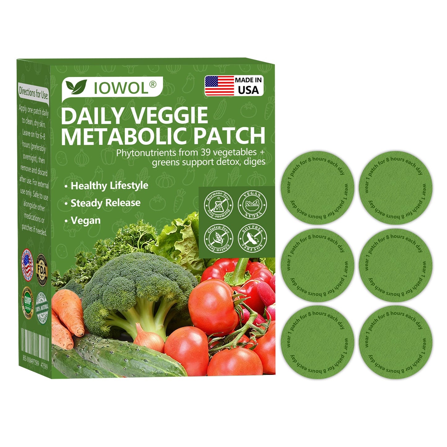𝐈𝐎𝐖𝐎𝐋® 𝐃𝐚𝐢𝐥𝐲 𝐕𝐞𝐠𝐞𝐭𝐚𝐛𝐥𝐞 𝐌𝐞𝐭𝐚𝐛𝐨𝐥𝐢𝐜 𝐏𝐚𝐭𝐜𝐡 𝐮𝐬𝐞𝐬 𝐨𝐫𝐠𝐚𝐧𝐢𝐜 𝐯𝐞𝐠𝐞𝐭𝐚𝐛𝐥𝐞 𝐞𝐱𝐭𝐫𝐚𝐜𝐭𝐬 𝐚𝐧𝐝 𝐩𝐡𝐲𝐭𝐨𝐧𝐮𝐭𝐫𝐢𝐞𝐧𝐭𝐬 𝐟𝐫𝐨𝐦 𝟑𝟗 𝐯𝐞𝐠𝐞𝐭𝐚𝐛𝐥𝐞𝐬 + 𝐠𝐫𝐞𝐞𝐧𝐬 𝐭𝐨 𝐬𝐮𝐩𝐩𝐨𝐫𝐭 𝐝𝐞𝐭𝐨𝐱, 𝐝𝐢𝐠𝐞𝐬𝐭𝐢𝐨𝐧 & 𝐦𝐞𝐭𝐚𝐛𝐨𝐥𝐢𝐜 𝐫𝐞𝐬𝐞𝐭, 𝐚𝐧𝐝 𝐛𝐨𝐨𝐬𝐭 𝐞𝐧𝐞𝐫𝐠𝐲 𝐟𝐨𝐫 𝐚𝐥𝐥-𝐝𝐚𝐲 𝐰𝐞𝐥𝐥𝐧𝐞𝐬𝐬