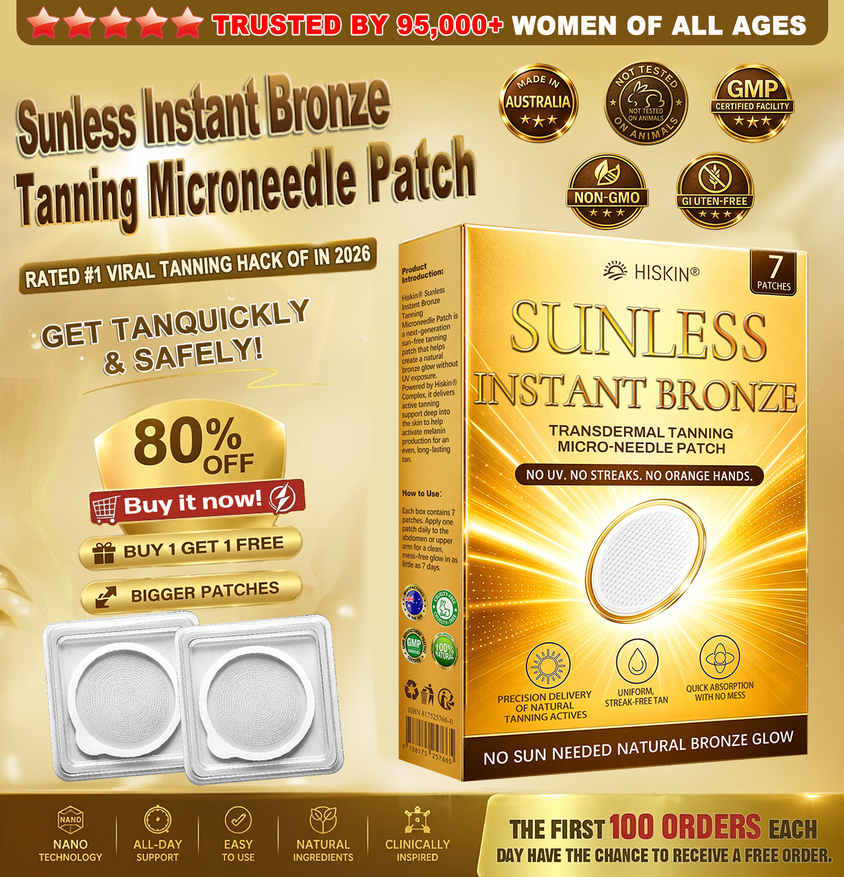 𝐇𝐢𝐬𝐤𝐢𝐧® 𝐒𝐮𝐧𝐥𝐞𝐬𝐬 𝐈𝐧𝐬𝐭𝐚𝐧𝐭 𝐁𝐫𝐨𝐧𝐳𝐞 𝐓𝐚𝐧𝐧𝐢𝐧𝐠 𝐌𝐢𝐜𝐫𝐨𝐧𝐞𝐞𝐝𝐥𝐞 𝐏𝐚𝐭𝐜𝐡☀️ 𝐍𝐨 𝐔𝐕, 𝐍𝐨 𝐎𝐫𝐚𝐧𝐠𝐞, 𝐍𝐨 𝐒𝐭𝐫𝐞𝐚𝐤𝐬, 𝐍𝐨 𝐃𝐇𝐀, 𝐍𝐨 𝐌𝐞𝐬𝐬