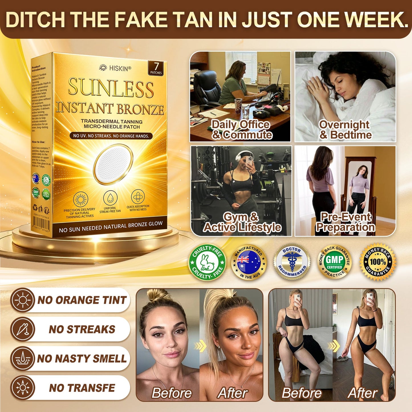 𝐇𝐢𝐬𝐤𝐢𝐧® 𝐒𝐮𝐧𝐥𝐞𝐬𝐬 𝐈𝐧𝐬𝐭𝐚𝐧𝐭 𝐁𝐫𝐨𝐧𝐳𝐞 𝐓𝐚𝐧𝐧𝐢𝐧𝐠 𝐌𝐢𝐜𝐫𝐨𝐧𝐞𝐞𝐝𝐥𝐞 𝐏𝐚𝐭𝐜𝐡☀️ 𝐍𝐨 𝐔𝐕, 𝐍𝐨 𝐎𝐫𝐚𝐧𝐠𝐞, 𝐍𝐨 𝐒𝐭𝐫𝐞𝐚𝐤𝐬, 𝐍𝐨 𝐃𝐇𝐀, 𝐍𝐨 𝐌𝐞𝐬𝐬